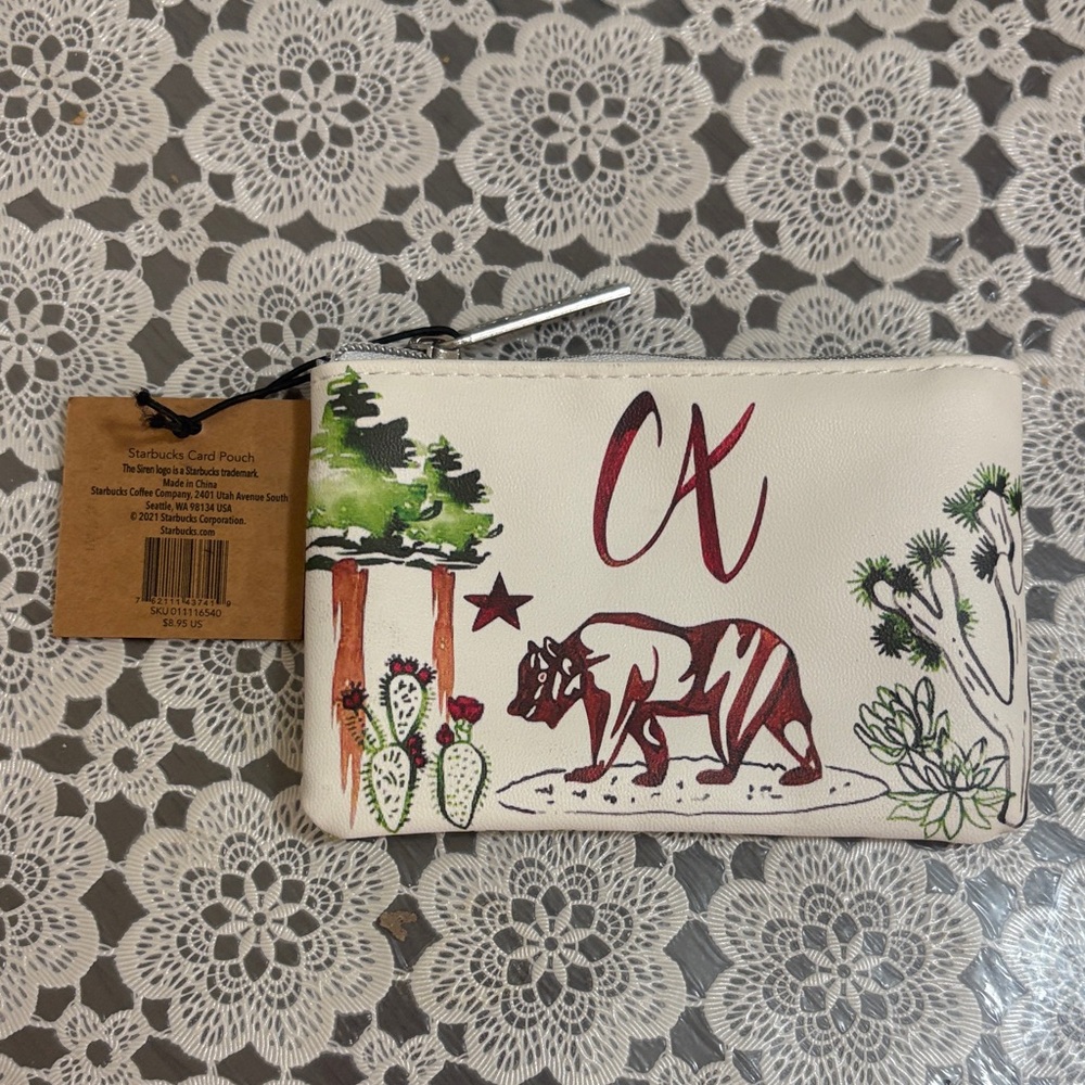 Starbucks White Pouch with Nature and Animal Art